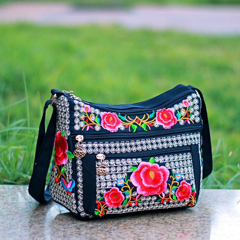 Women's Hobo Cross Body Bag Embroidered Bag Floral 