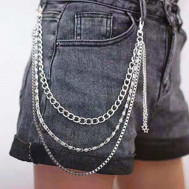 Multilayer Metal Chains Rock Trousers Hipster Pant Jean - Temu