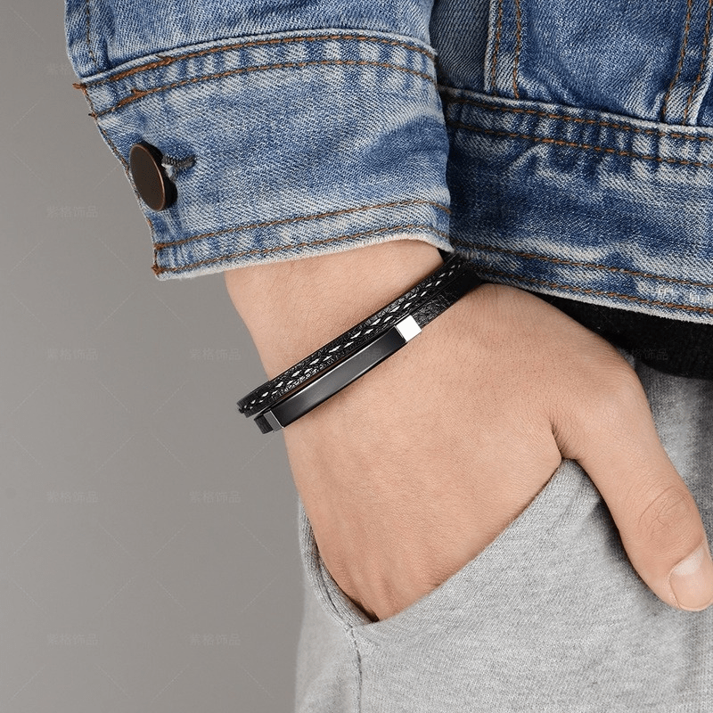 Men's Double-layer Braided Leather Bracelet With Adjustable Stainless Steel  Magnetic Clasp, Suitable For Men And Women, Jewelry Gift - Temu Austria