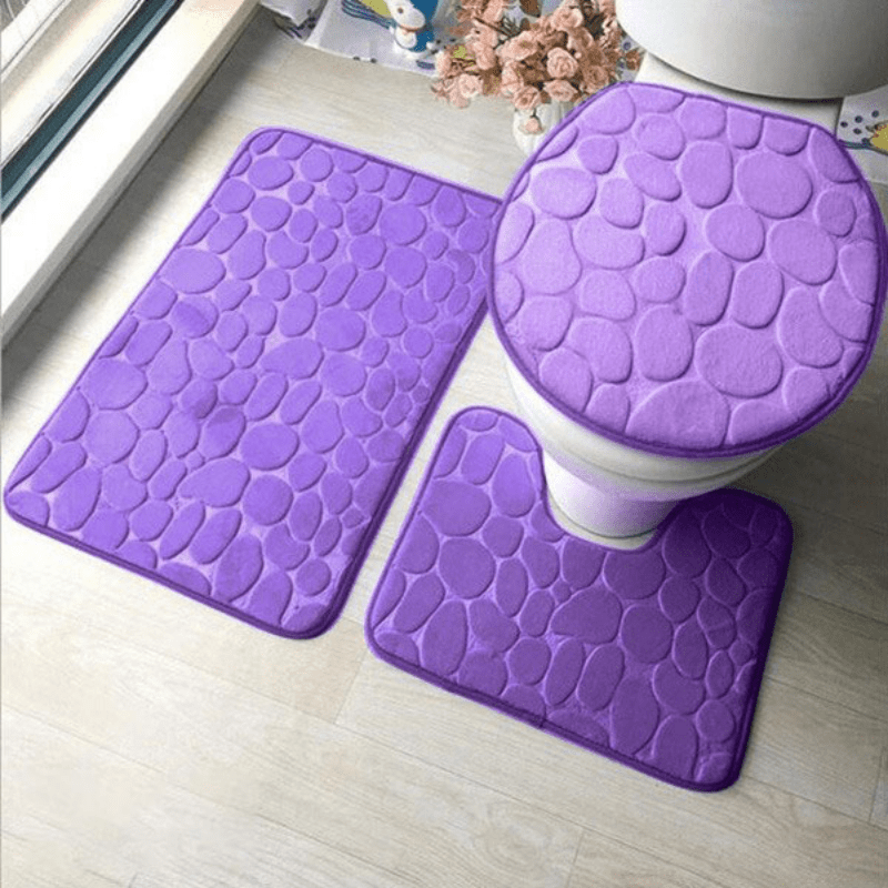 3pcs Anti Slip Cobblestone Bath Floor Mat U Shaped Foot Carpet