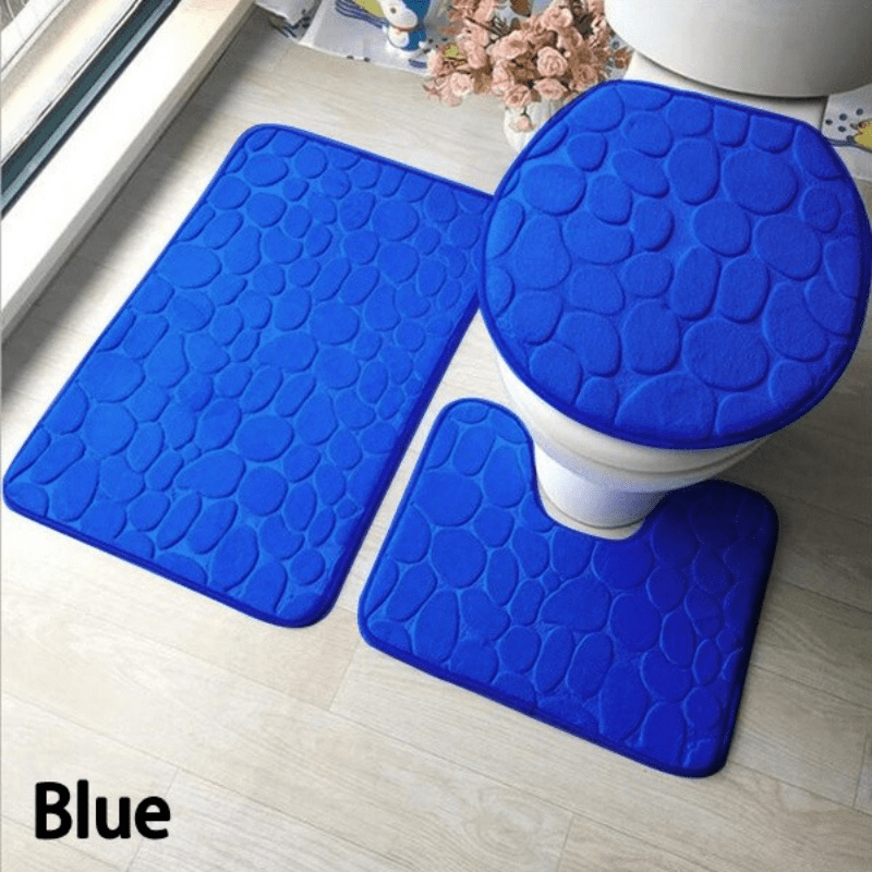 3pcs Anti Slip Cobblestone Bath Floor Mat U Shaped Foot Carpet