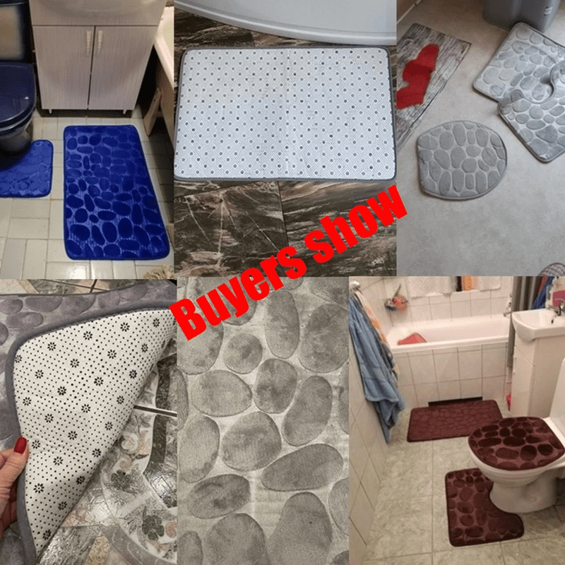 3pcs Anti Slip Cobblestone Bath Floor Mat U Shaped Foot Carpet