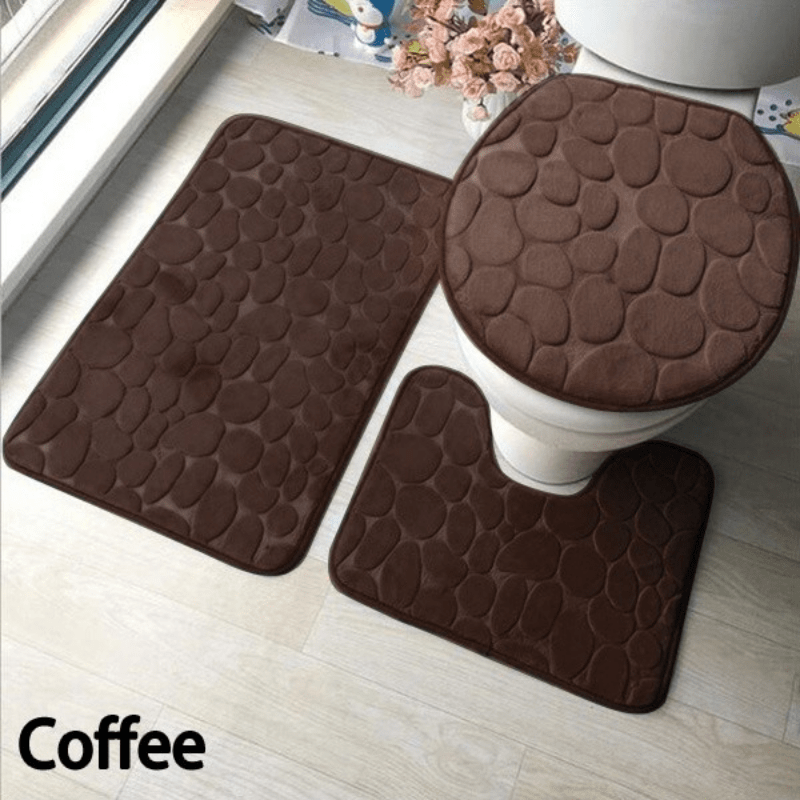 3pcs Anti Slip Cobblestone Bath Floor Mat U Shaped Foot Carpet