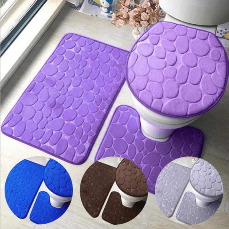 3pcs Anti Slip Cobblestone Bath Floor Mat U Shaped Foot Carpet