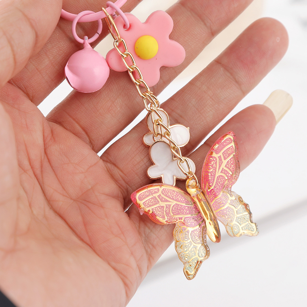 Acrylic Colorful Butterfly Key Chains Ring Keychains Keyring Insect Jewelry  For Women Girls Handbag Car Purse Charms Gifts