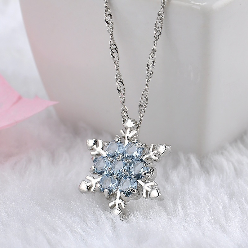 Dainty Snowflake Pendant with London Blue Topaz – Stag and Stone Jewelry