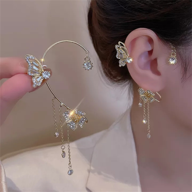 Fashion Tassel Ear Cuff Earrings Chain No Piercing Long Crystal Tassel  Chain Clip Simple Ear Cuff Jewelry Women Accessories Gift