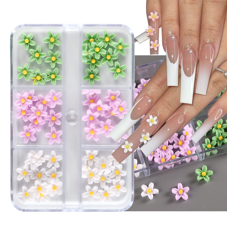 White Flower Nail Charms - Kawaii Acrylic Nails Art Manicure Decorations  100pcs