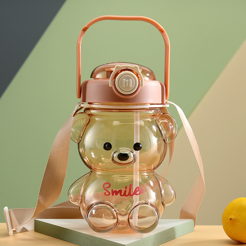 Cute Bear Big Capacity Water Bottle With Straw