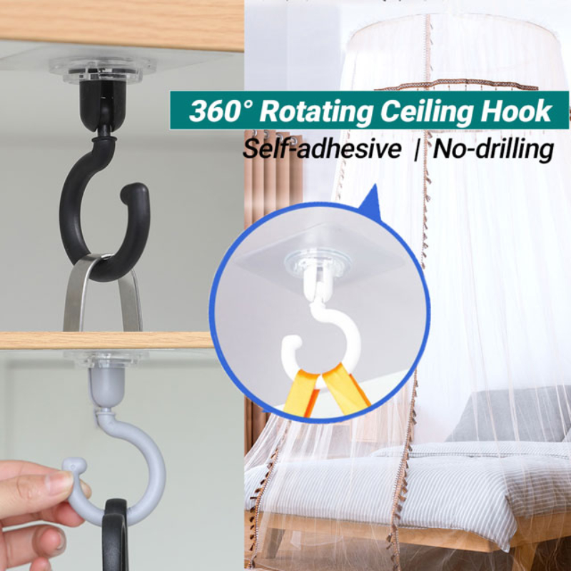  GORGECRAFT 6Pcs Adhesive Mosquito Net Ceiling Hooks and Wall  Hooks Swivel Ceiling Turn 360°/180°Mounted Hooks for Hanging Small Plants  Towel Coat Bag Bathroom Bedroom Kitchen Door, White&Black : Home & Kitchen