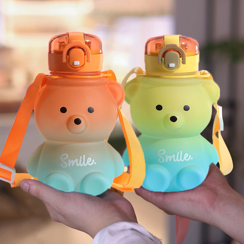 500ml Cartoon Bear Design Straw Water Bottle Glass Cup with Straw Sippy Cup  Milk Water Drinking Cup Drinkware botella de agua