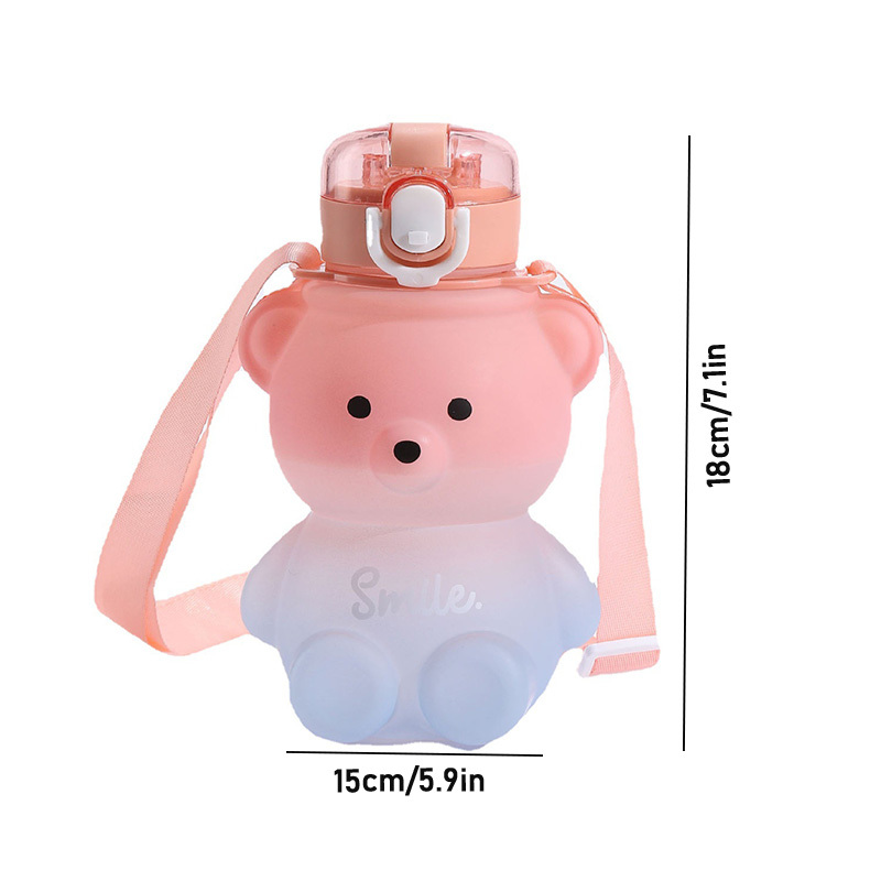 Bear Water Bottle With Lid Straw And Lanyard Gradient Color - Temu