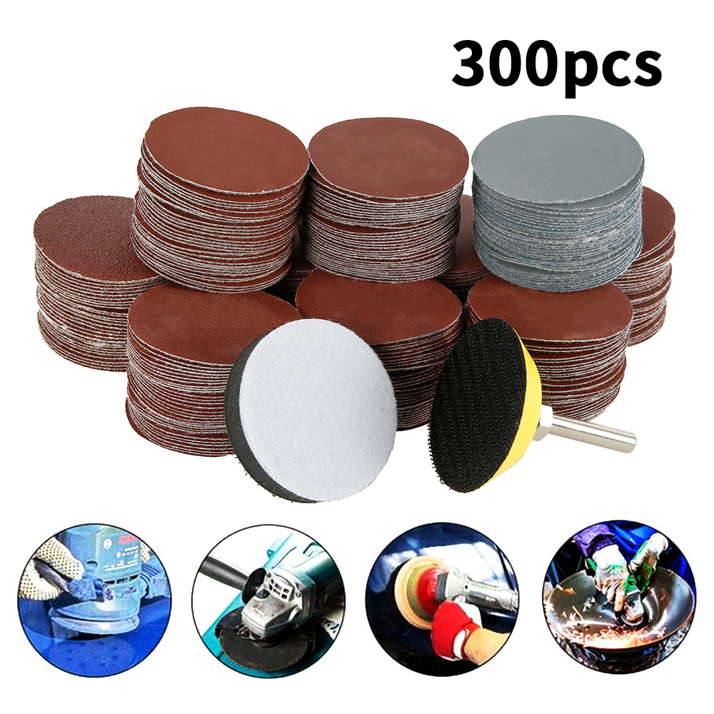 300pcs Sanding Discs 2 Inch Alumina Sanding Pads 80-3000 Grit Sanding Paper Flocked Sanding Sheet Polishing Sandpaper For Metal Wood Glass Car Quick Change Sanding Sheets 80-3000 Grit Sanding Paper Set