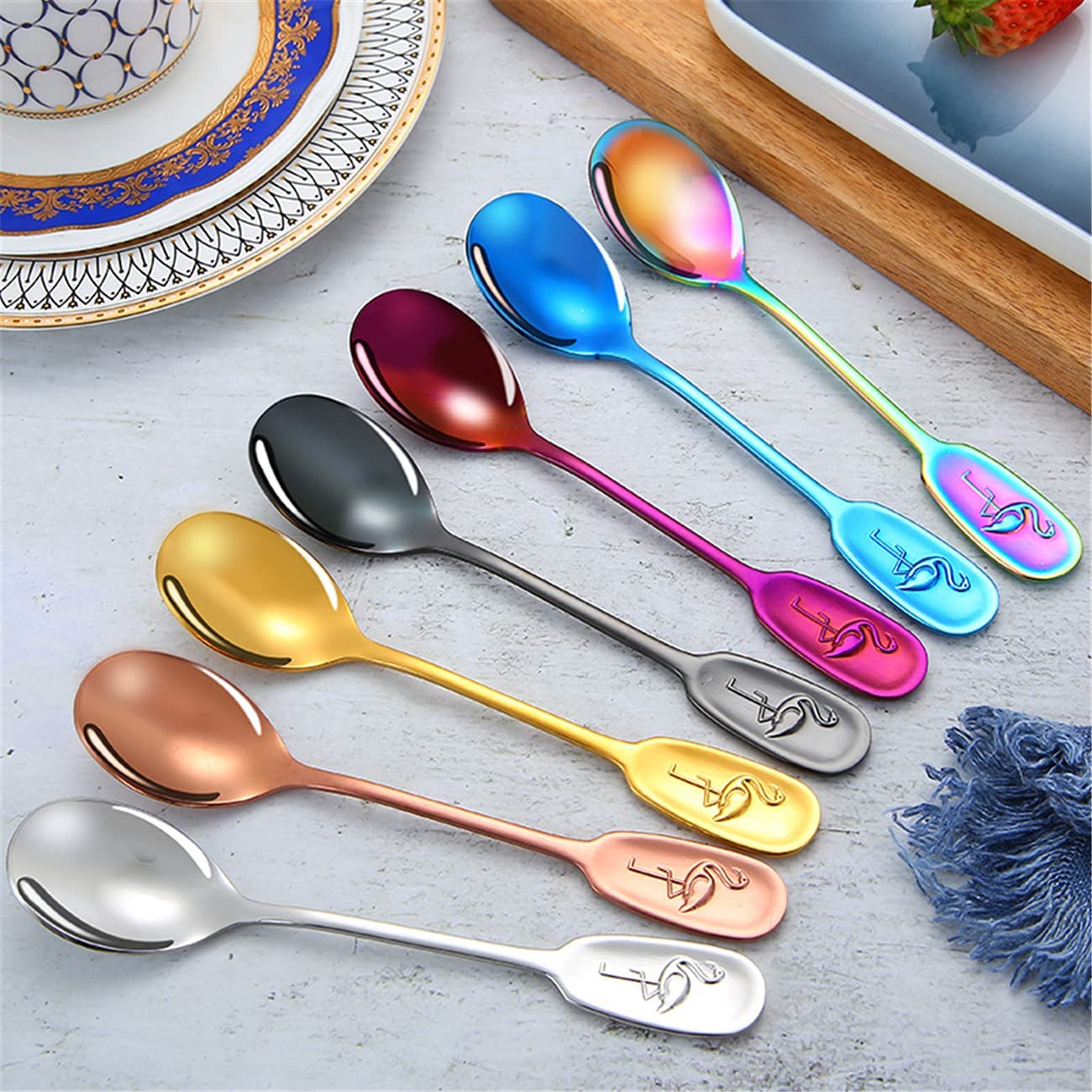 7 pcs Guitar Spoons Coffee Teaspoon, Stainless Steel Colorful Dessert  Spoon, Cute Demitasse Tea Scoop (Multicolor) 