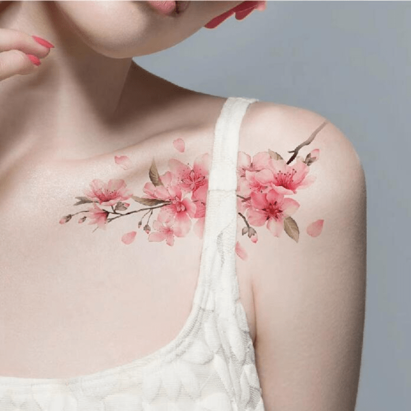 Ink Cherry Blossoms Tattoo Sticker Waterproof Temporary Tattoo For Men And Women