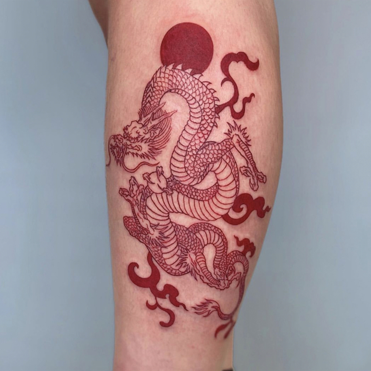 1 Sheet Waterproof Red Dragon And Sun Pattern Temporary Tattoo For Women And Men - Lasts 2-7 Days