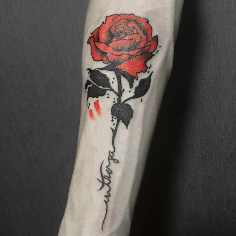 black and red rose tattoo