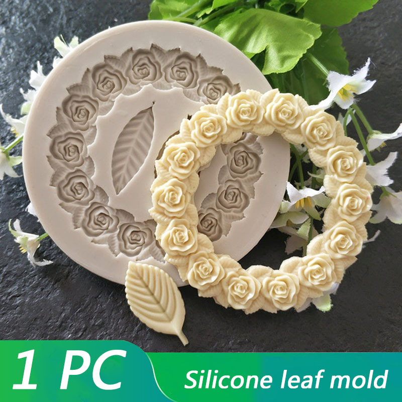 

1pc, 3d Silicone Rose Wreath Chocolate Mold - Perfect For Diy Cake Decorating And Baking - Flower Round Wreath And Leaves Shape Candy Mold - Fondant Mold - Kitchen Gadgets And Accessories