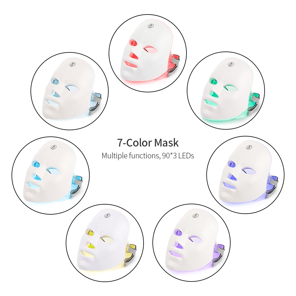 FAZJEUNE Masque Facial Luminothérapie, 7 Couleurs Masque LED Photon Lampe  Photothérapie Beauté du Visage/Cou Soins de la Peau