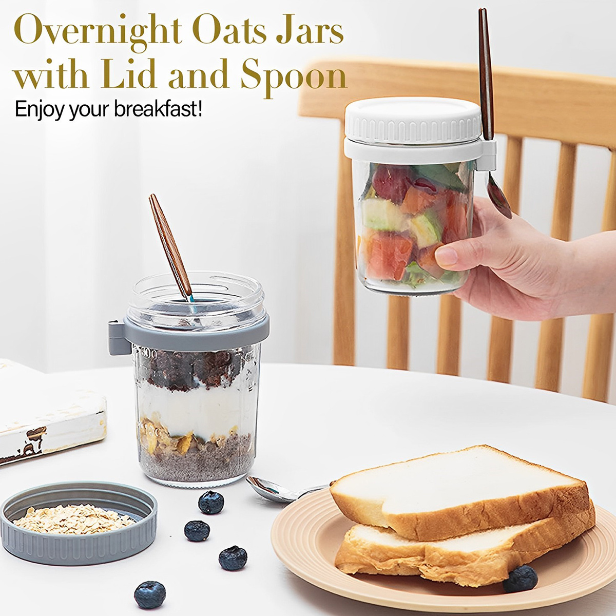 Overnight Oats Jar With Lid And Spoon Milk Fruit Salad Food