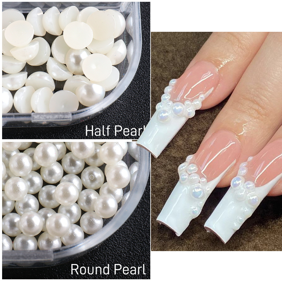 Acrylic Pearl Nails Charms - Nail Art Decorations Manicure Accessories  1mm/2mm/3