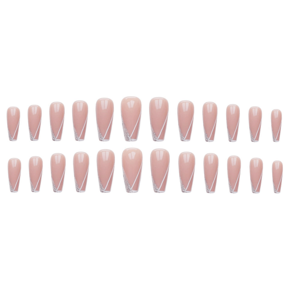 Press On Nails Long Coffin Fake Nails For Women With Pink White ...