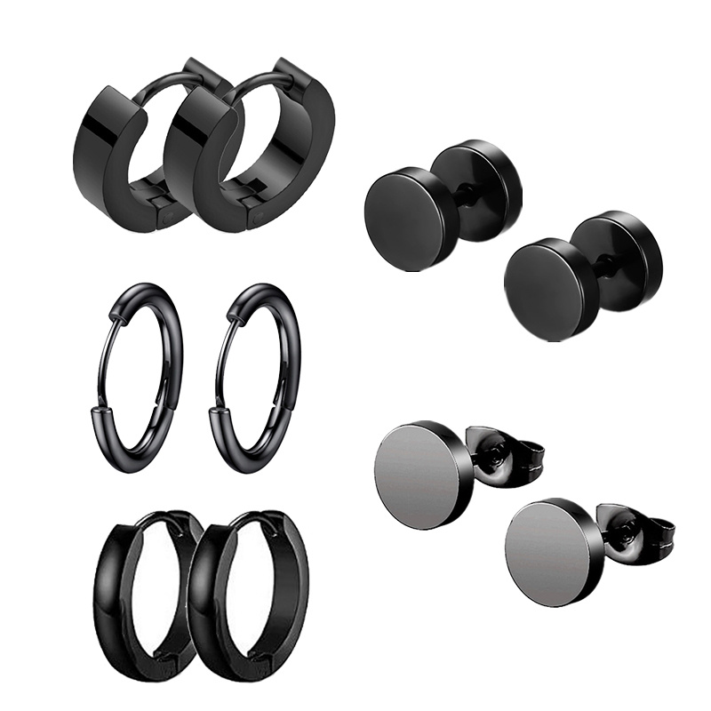 E-shop 5 Paare Schwarze Unisex-Ohrringe Aus Edelstahl, Ohrringe Für Männer Und Frauen Im Gothic Stil, Exquisite Ohrringe