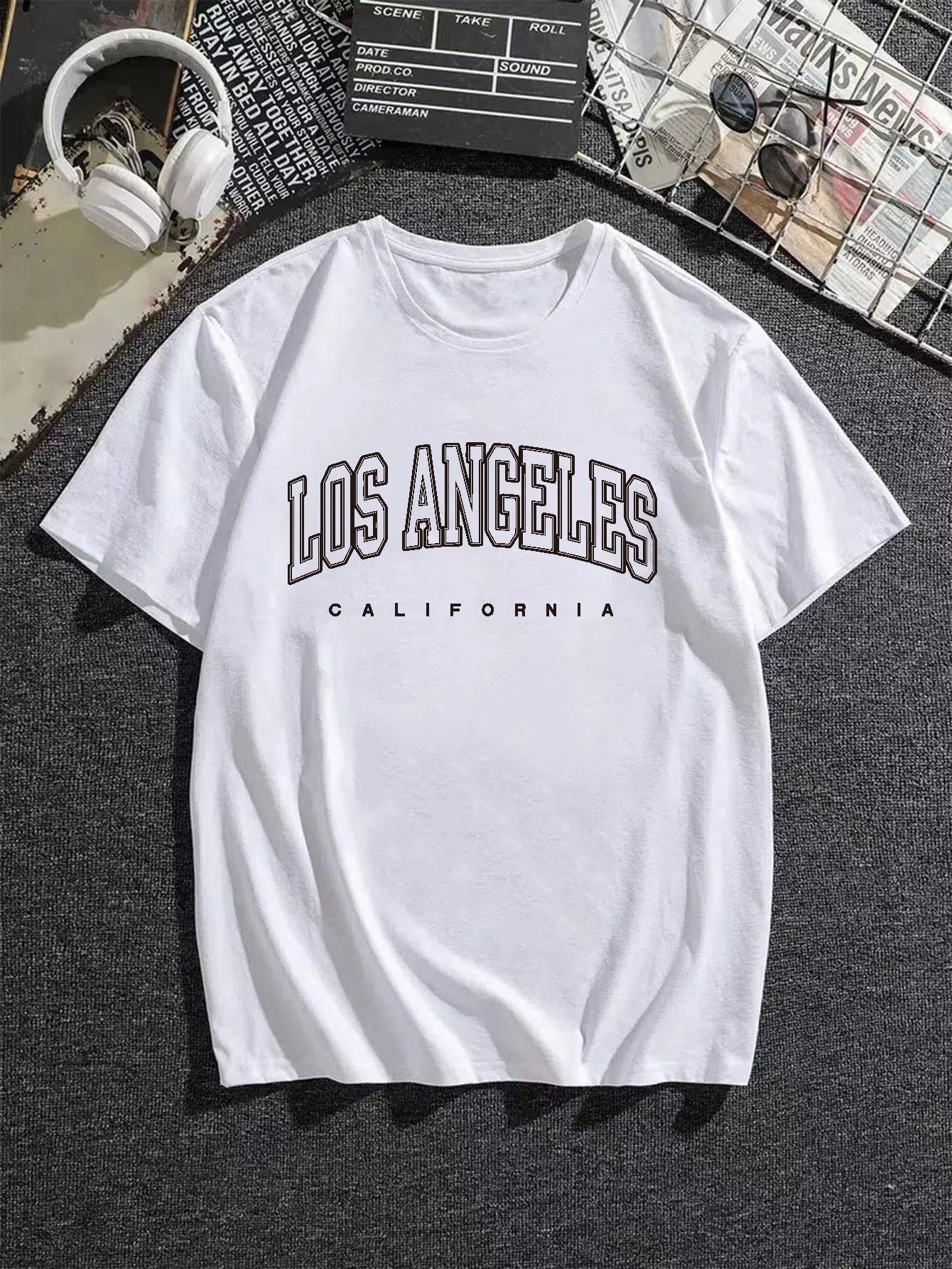 Plus Size Men's ''los Angeles'' T-shirt For Summer, Oversized