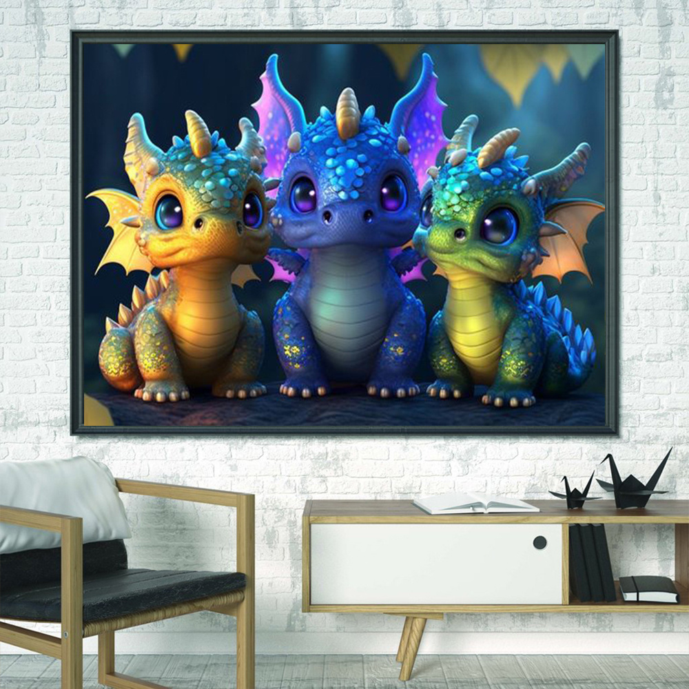 5d Diy Artificial Diamond Painting Three Dragons Diamond Painting For ...