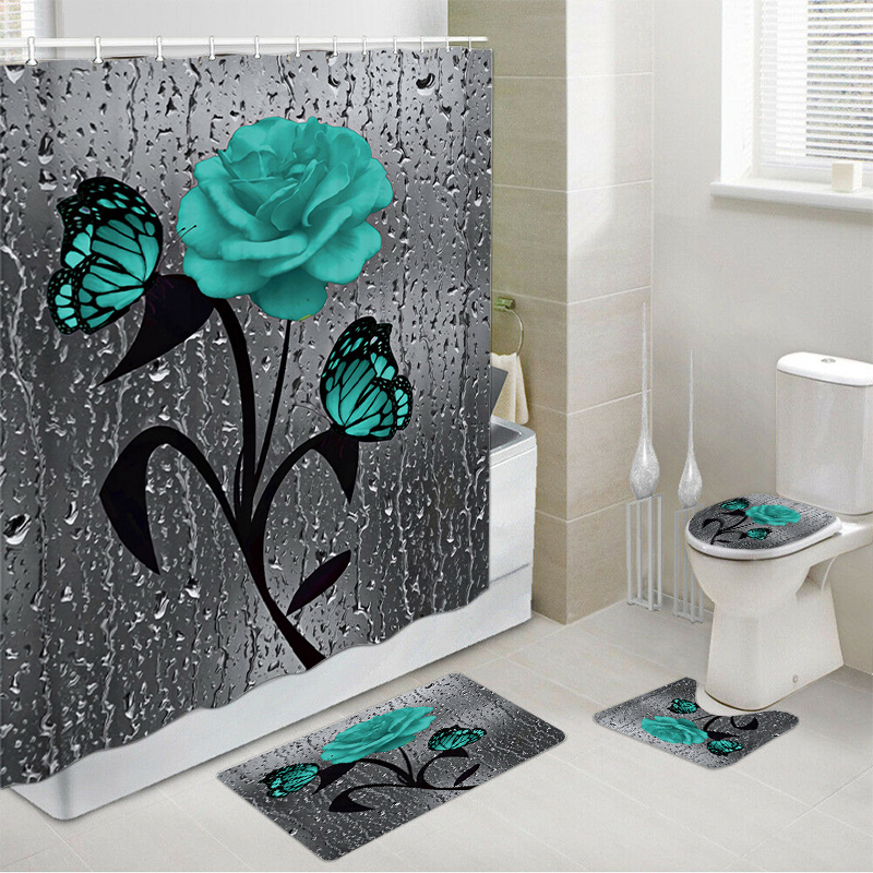 Red Rose Pattern Shower Curtain, Waterproof Shower Curtain Set With 12 Hooks,  Toilet Seat Mats, Bathroom Non-slip Rug, Curtain For Windows, Bathroom  Accessories, Home Decor - Temu