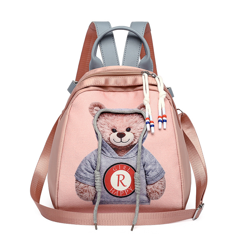 Cute Bear Pattern Backpack, Stylish Zipper Bookbag, Women's Trendy