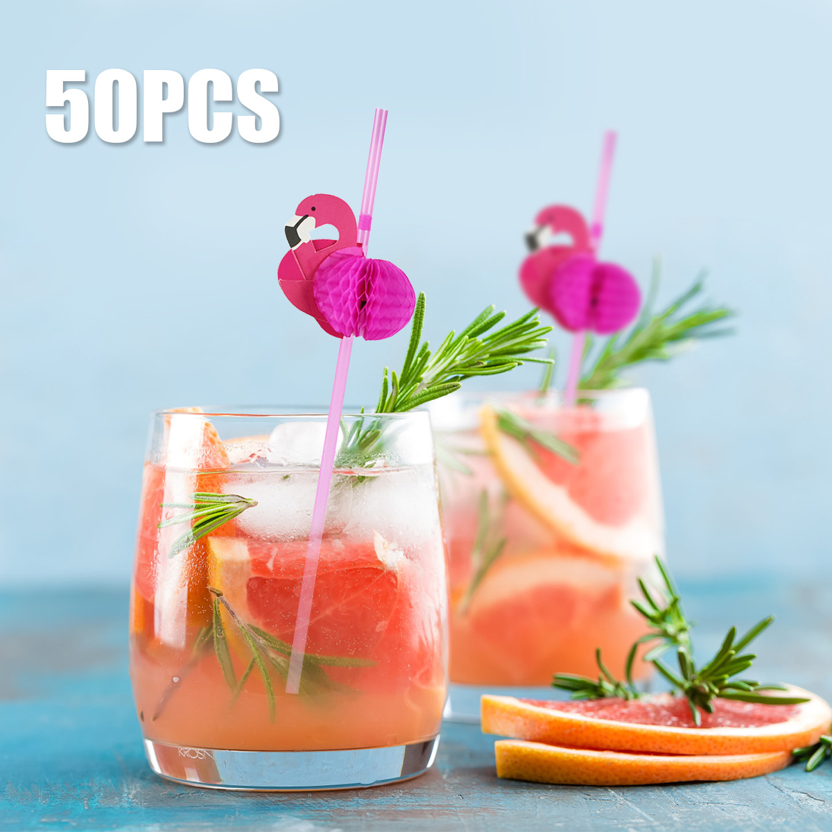 50Pcs Paper Straws Bendable Flamingo Cocktail Drinking Straws