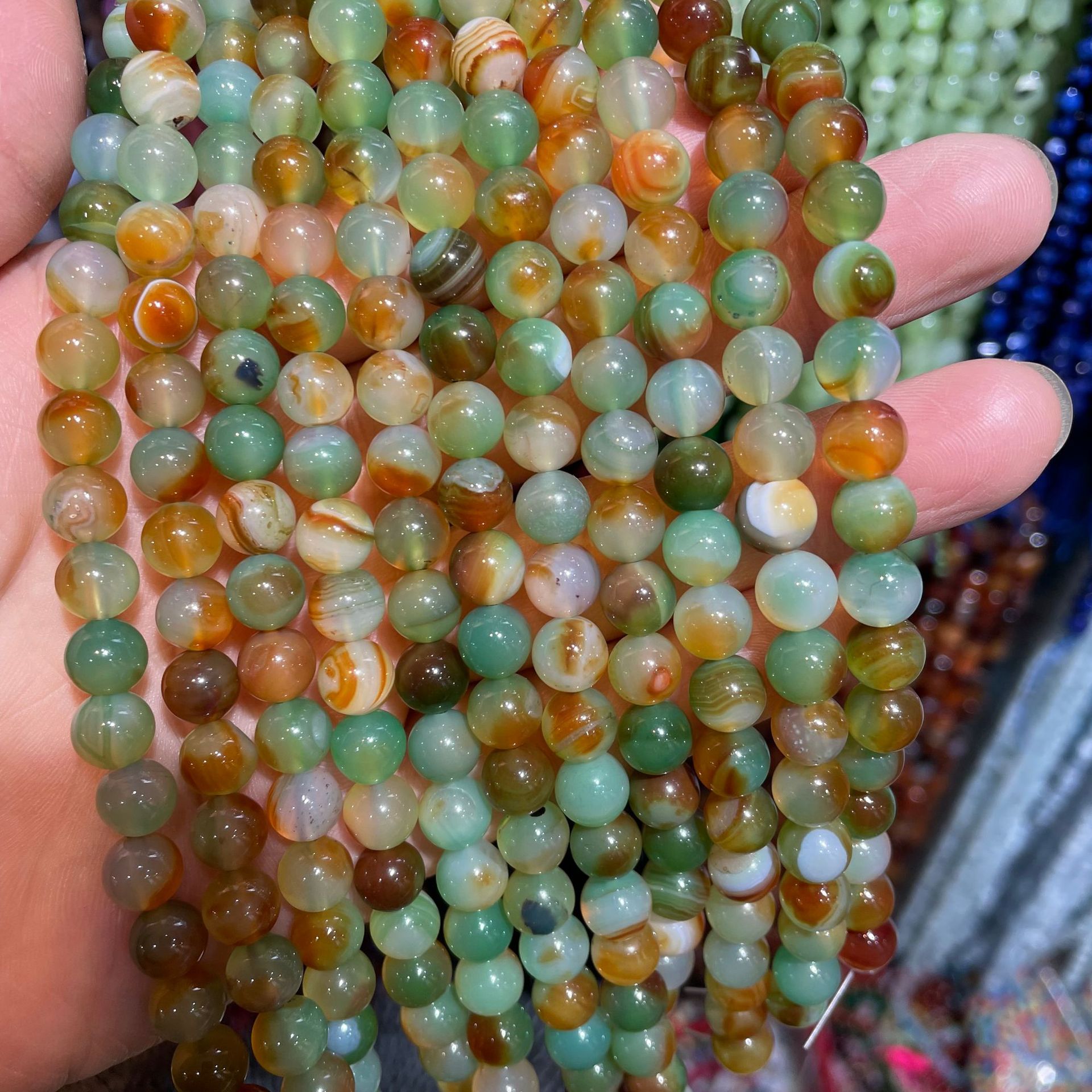 Colorful Round Loose Beads Faux Peacock Agate Beads For - Temu