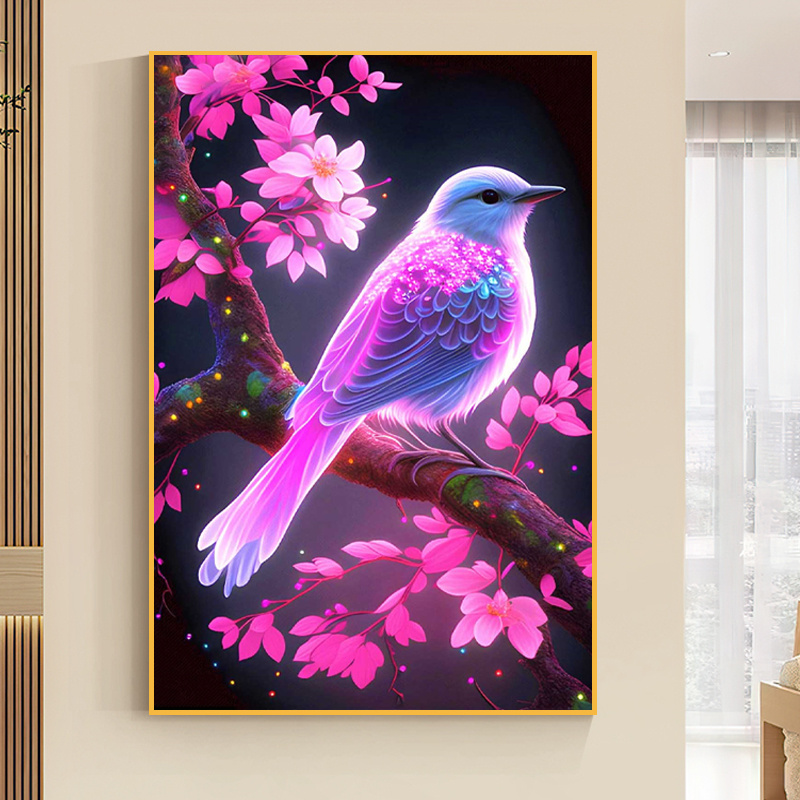 Pink Flower With Bird, 5D Diamond Painting Kits