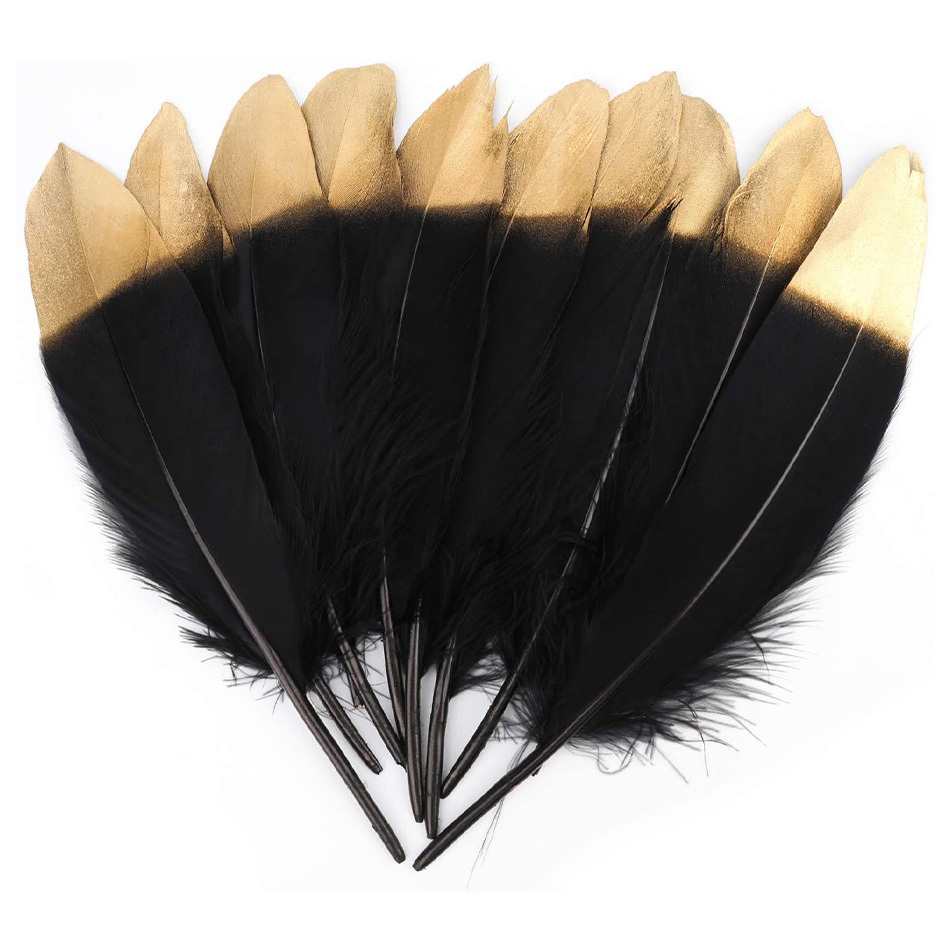 HaiMay 80 plumas negras para manualidades, bodas, decoración de fiesta en  el hogar, plumas de ganso de 6 a 8 pulgadas, plumas doradas para