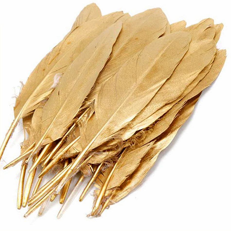 10pcs Gold Feathers Natural Turkey Chicken Goose Plumes Wedding Carnival  Hats Decoration Feathers for Crafts 10-40cm-gold 15-20cm
