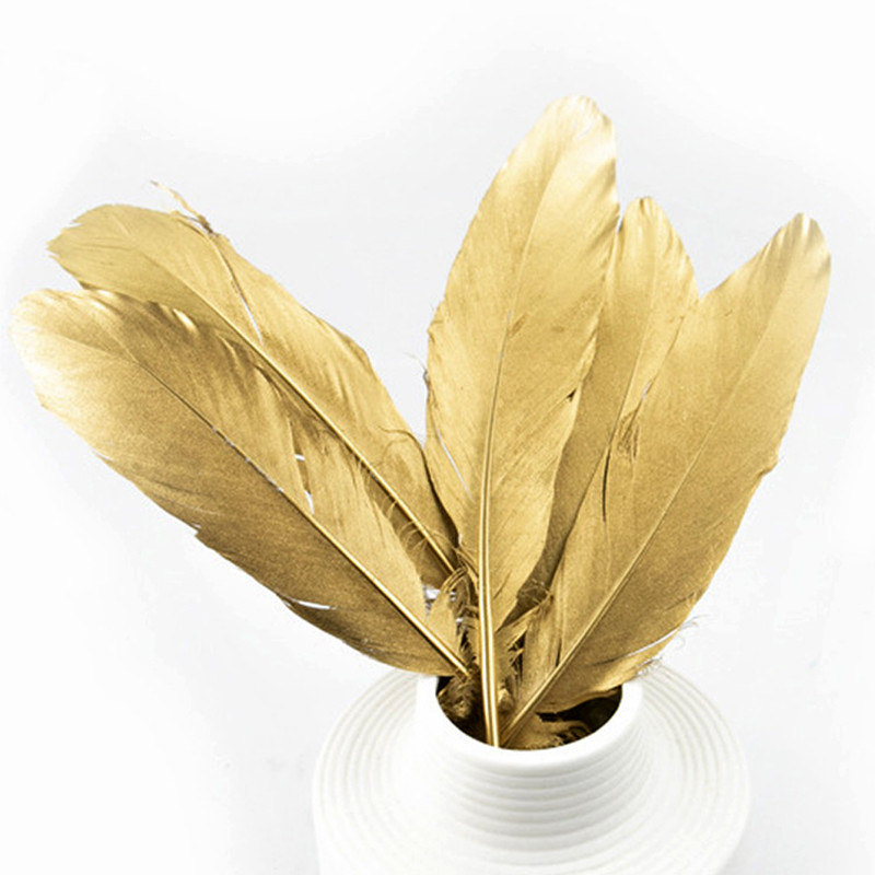 HaiMay 100 plumas doradas para manualidades, bodas, decoración de fiesta en  el hogar, 6-8 pulgadas, plumas de ganso doradas