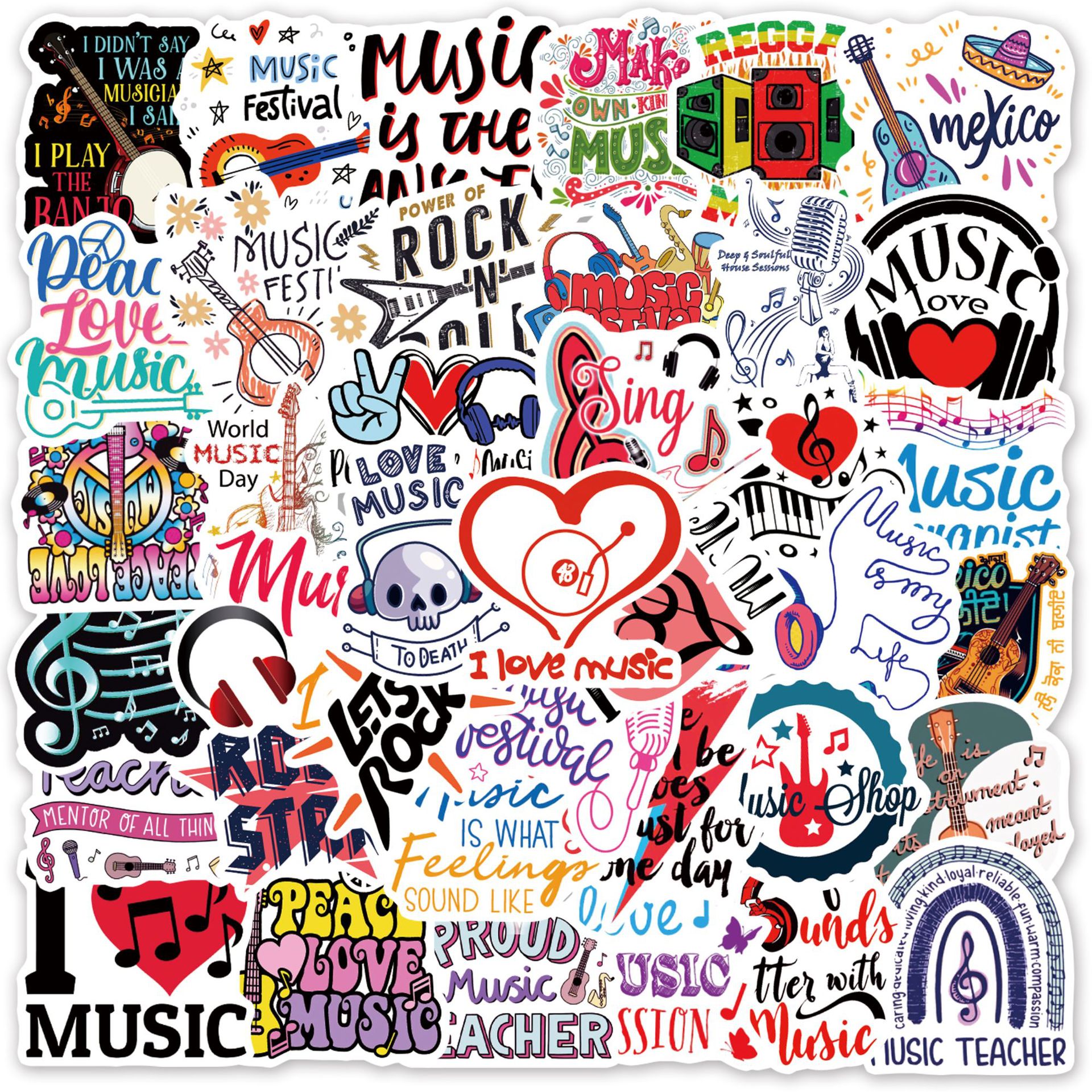 50pcs Aesthetic Rock Music Stickers - Waterproof Decals for Laptop,  Skateboard, Luggage, Phone Case, Guitar, Water Cup - Cool Decor for Music  Lovers