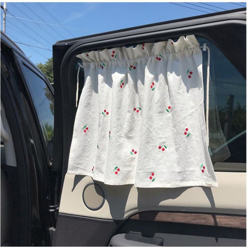 TEMU Nuevas cortinas coreanas para coche hechas de tela bordada, con parasoles retráctiles con ventosas