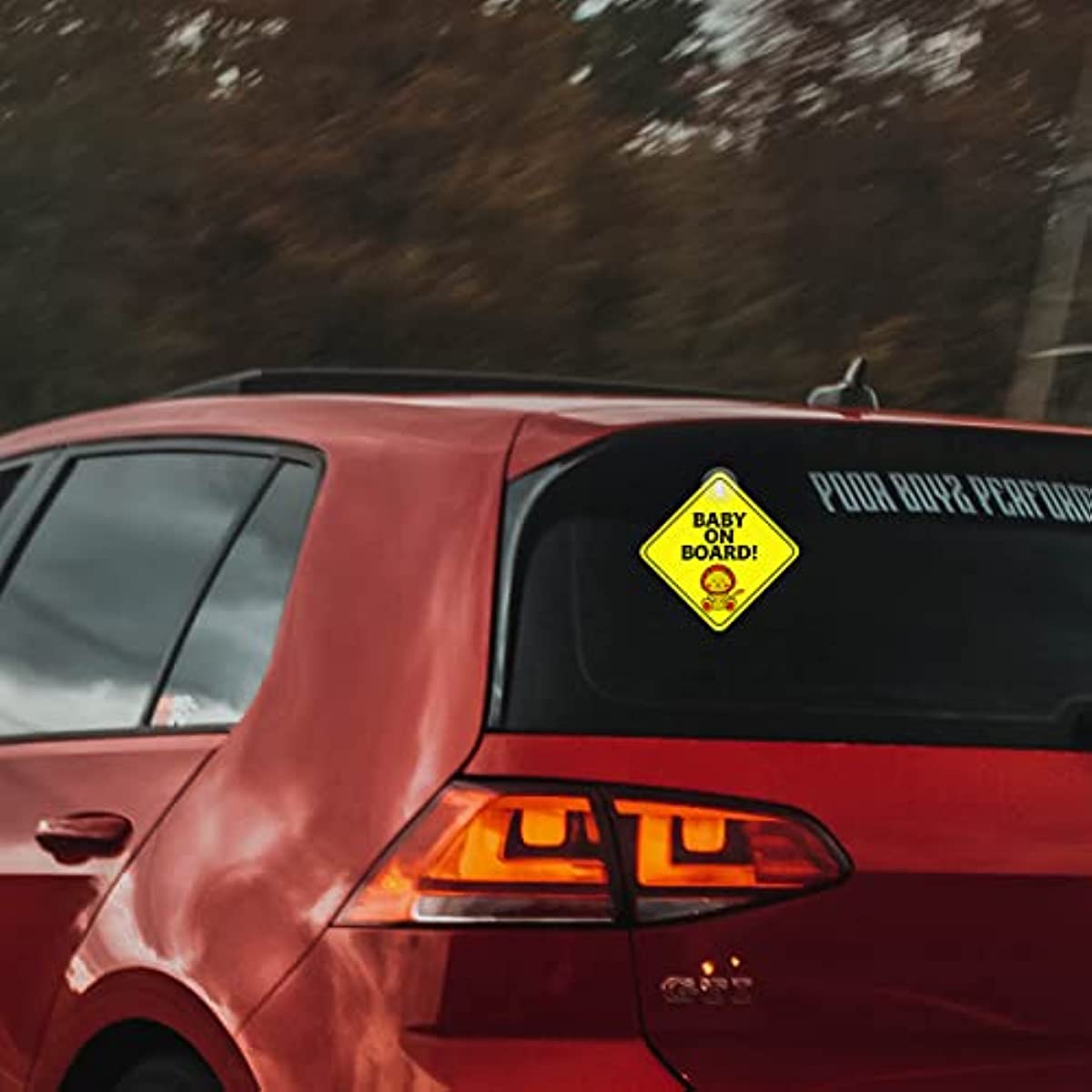 2pcs bébé à bord voiture avertissement décalque mignon jaune autocollant  avec ventouse en silicone pour panneau d'avertissement de voiture