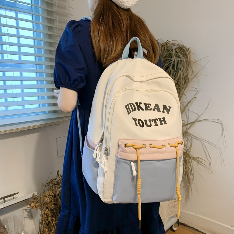 Letter Graphic Large Capacity Backpack Two Tone Colorblock Zipper