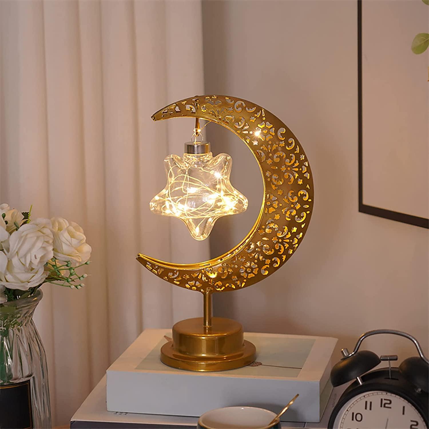 Lampe LED dorée en forme de lune pour Ramadan Kareem, décoration