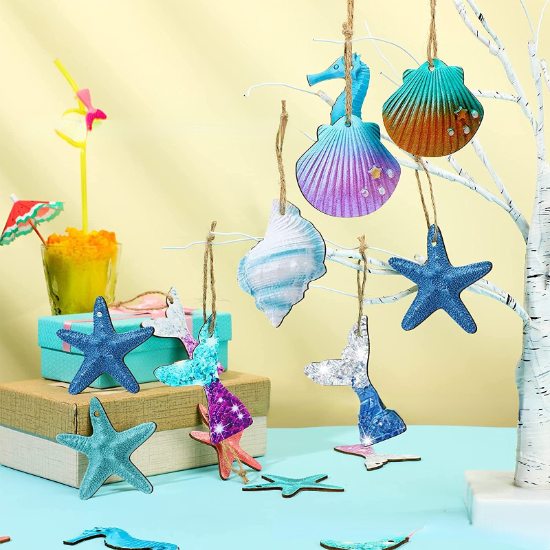 30pcs, Summer Marine-themed Wooden Decorations, Starfish Assorted Shells  Starfish Tree Ornaments, Beach Decoration, Home Decoration, Summer Decor,  Sum