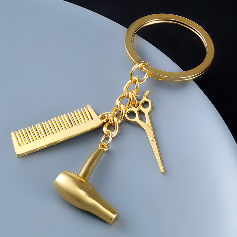 1PCS/2PCS New Personality Hair Dryer Combs Scissors Pendant Keychain  Hairdressing Tools Hair Stylist Scissor Blow Salon Creative Gift
