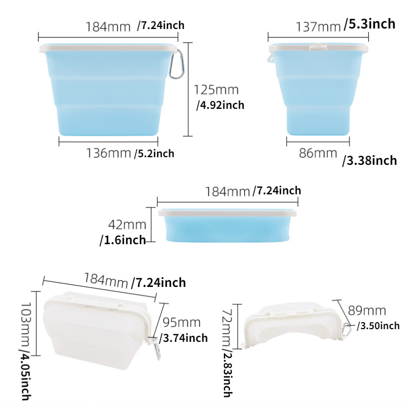 JUVEL Boîte à Lunch Pliante en Silicone 3 Pcs 800 ml Support