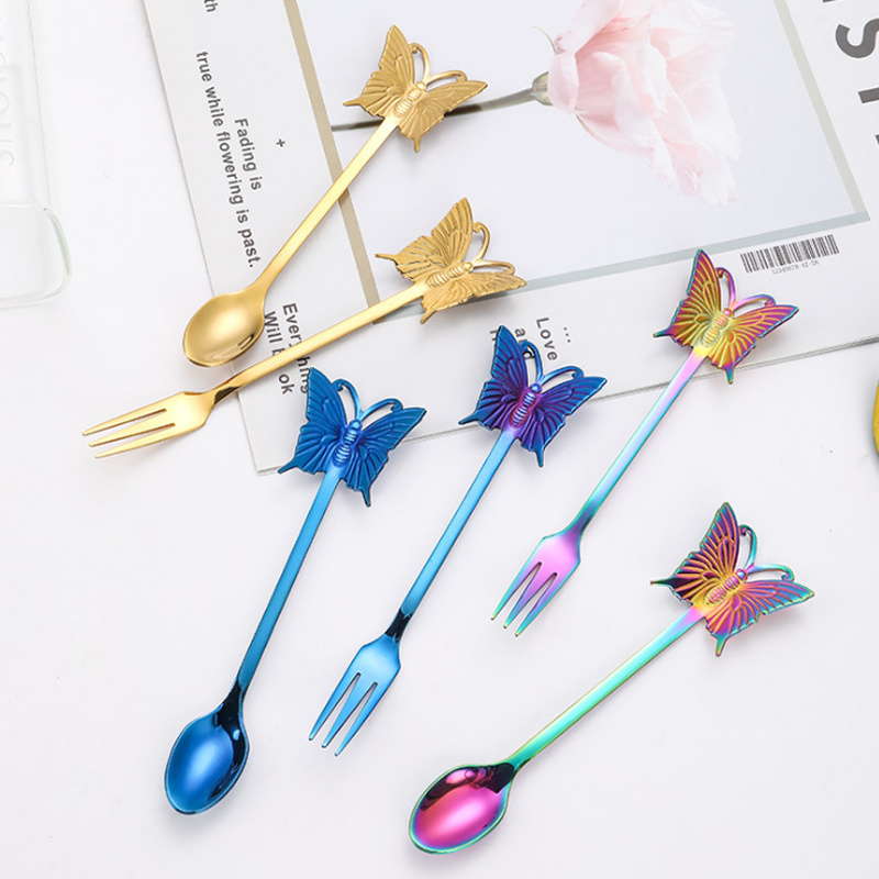 304 Stainless Steel Butterfly Spoon Fork Coffee Mixing Spoon - Temu