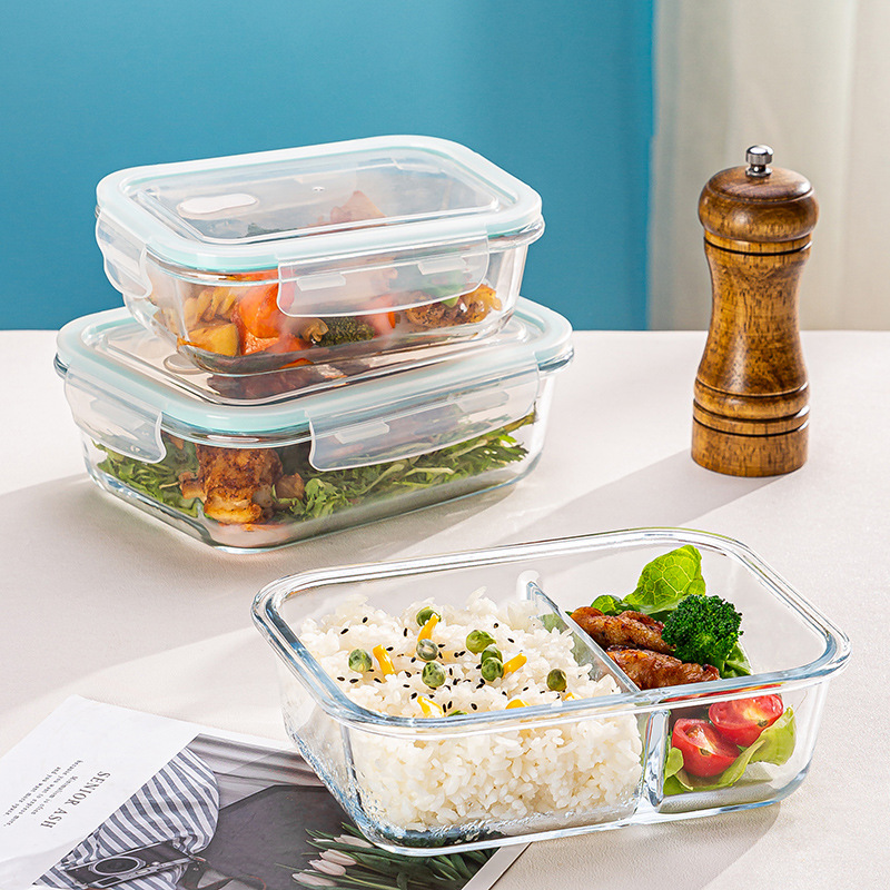 1040ML Multi-grid Glass Lunch Box Meal Prep Containers Glass Food