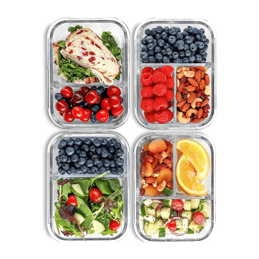 1040ml Glass Lunch Box With 3 Compartments Microwavable Meal