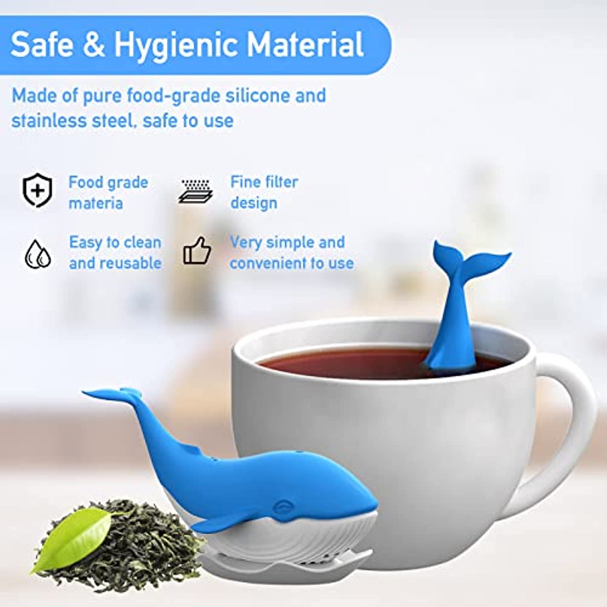 1pc Tea Infuser Reusable Cute Whale Shape Silicone Loose Leaf Tea