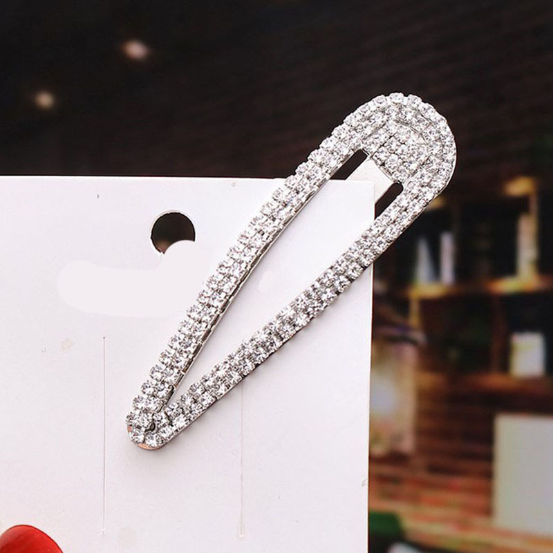 Image of Fashion Metal Teardrop Rhinestone Hair Clip, Golden Rhinestone Bb Clip, Simple Geometric Bangs Side Clip